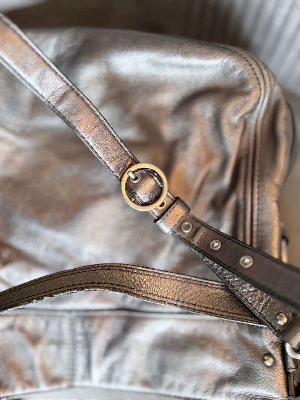 Coach Metallic Leather Shoulder Bag - Silver